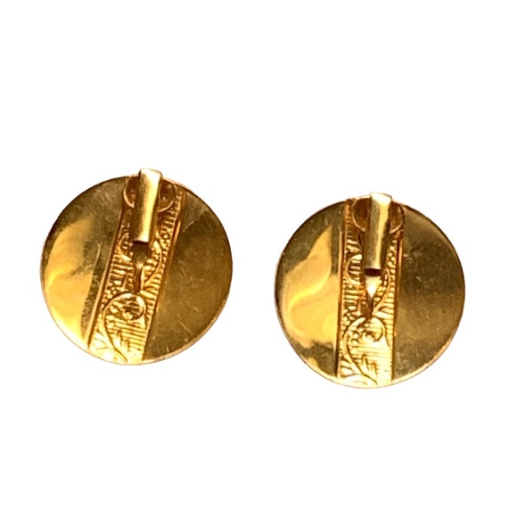 Vintage Light Weight Black Red Gold Plated Enamel Round Clip Earrings Jewelry - Picture 3 of 6